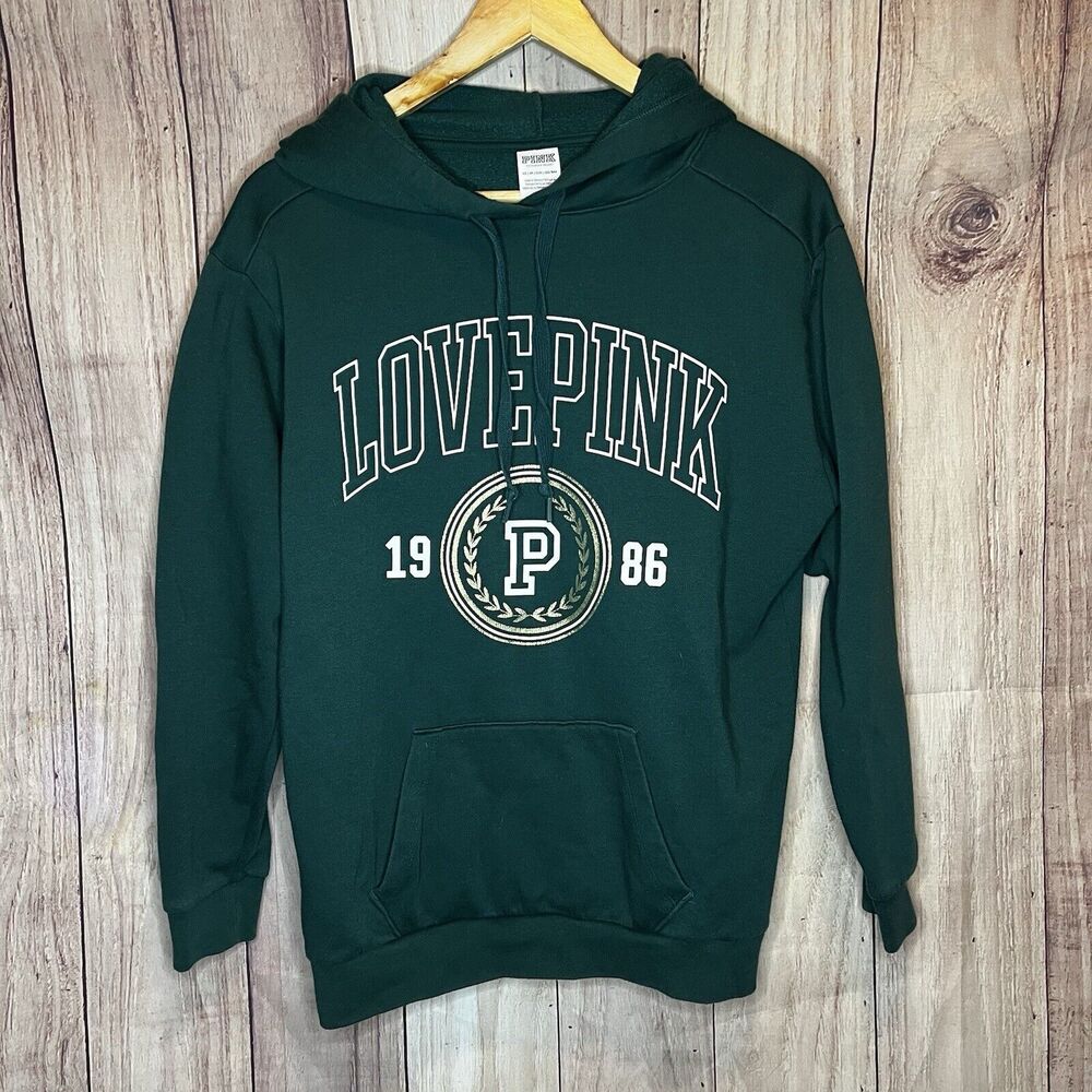 Victoria's Secret Love Pink Hoodie Green Sweater Women's Size XS Pullover Top